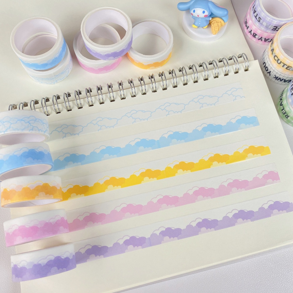 Cuộn băng dán washi hình đám mây nhiều màu sắc dùng trang trí sổ tay