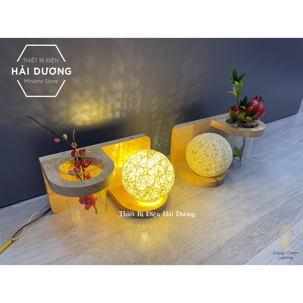 Đèn Tường Kệ Gỗ Chao Hình Cầu Mây Hiện Đại DT-2814 - Trang Trí Căn Phòng - Energy Green Lighting - Đã Bao Gồm Bóng LED