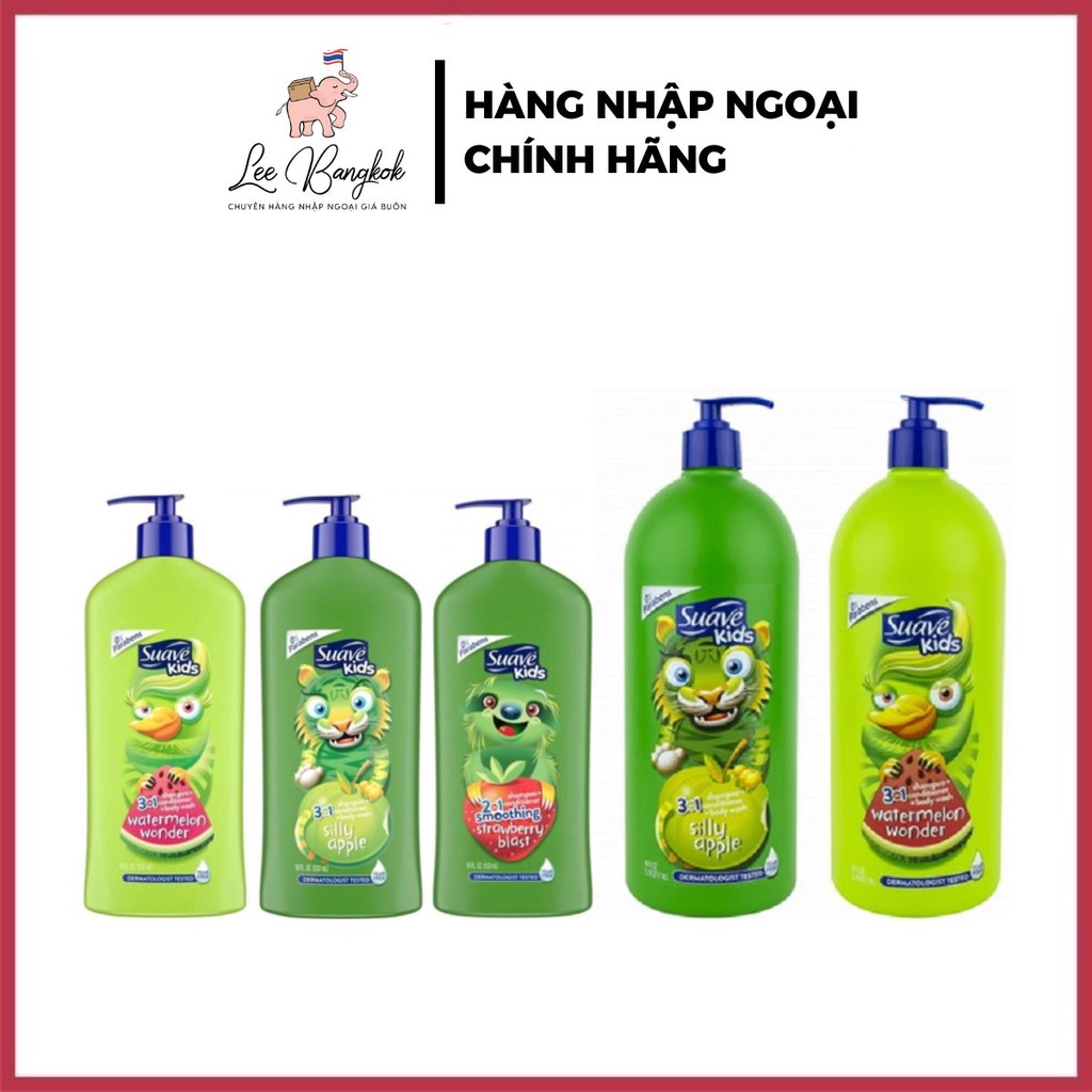 Sữa Tắm, Gội, Xả Trẻ Em Suave Kids 3in1 Hương Táo Xanh, Dâu, Dưa Hấu 532ml - 1.18L Chính Hãng