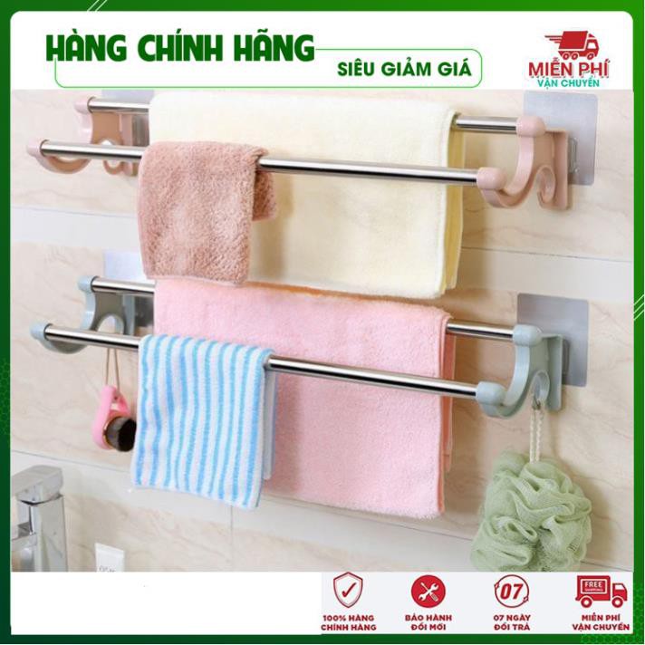 Giá Treo Khăn Nhà Tắm Loại Dài Inox 2 Tầng Dán Tường Không Cần Khoan Vít, Giá Để Khăn Phơi Khăn Mặt