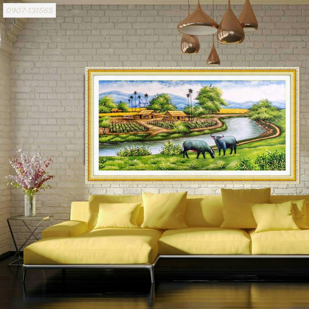 Tranh đính đá 3D, Tranh thêu kín Phong cảnh đồng quê LV045, LV3031 - tự thêu, tự đính | BigBuy360 - bigbuy360.vn