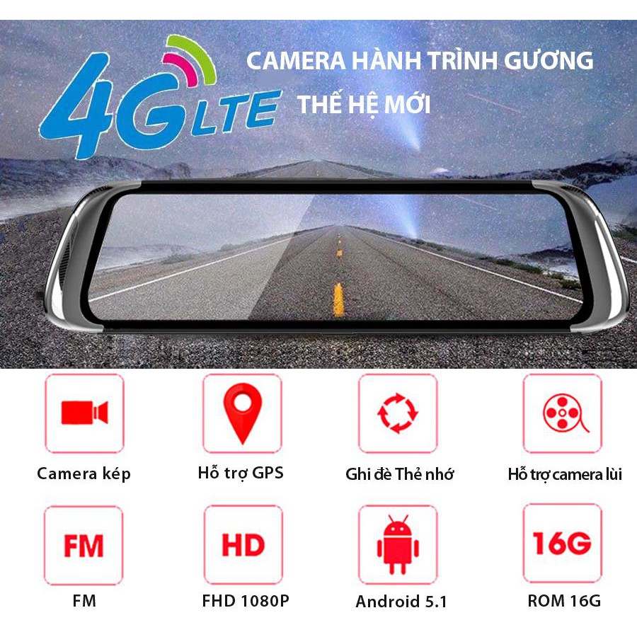 HOT- Camera hành trình MOVIGO MV410L (Tặng thẻ nhớ 32G) - 4G dạng gương, Cảnh báo tốc độ bằng giọng nói tiếng Việt