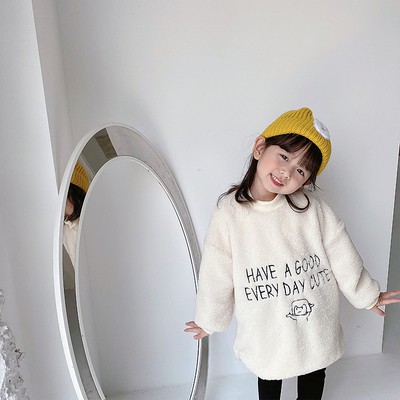 Đầm nỉ tay dài dáng rộng thêu chữ thời trang thu đông cho bé gái 1-7 tuổi