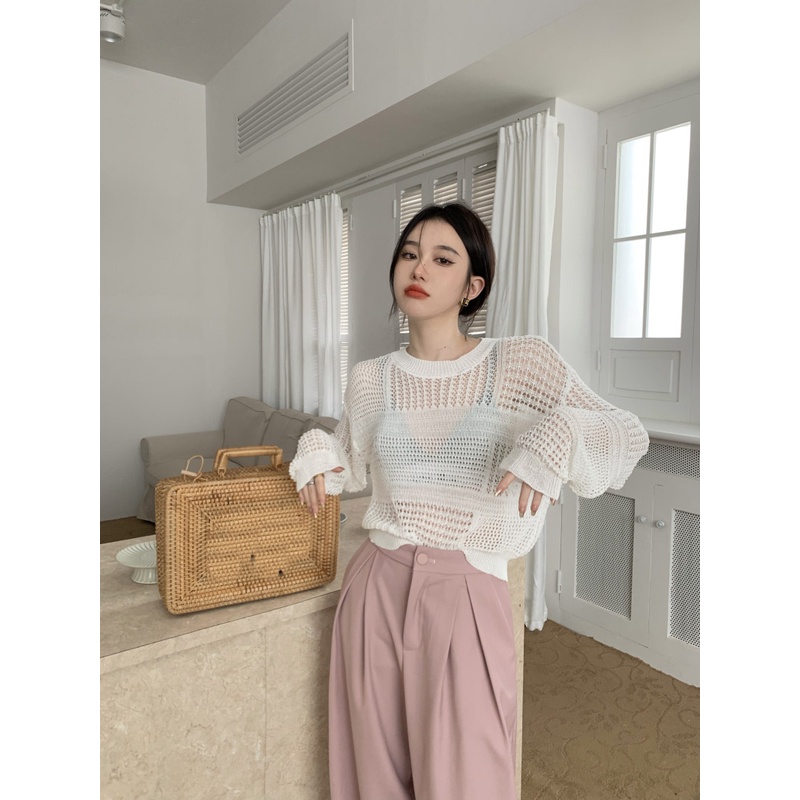 Porozi  Áo len dệt kim tay dài dáng ngắn phong cách thời trang Hàn Quốc dành cho nữ