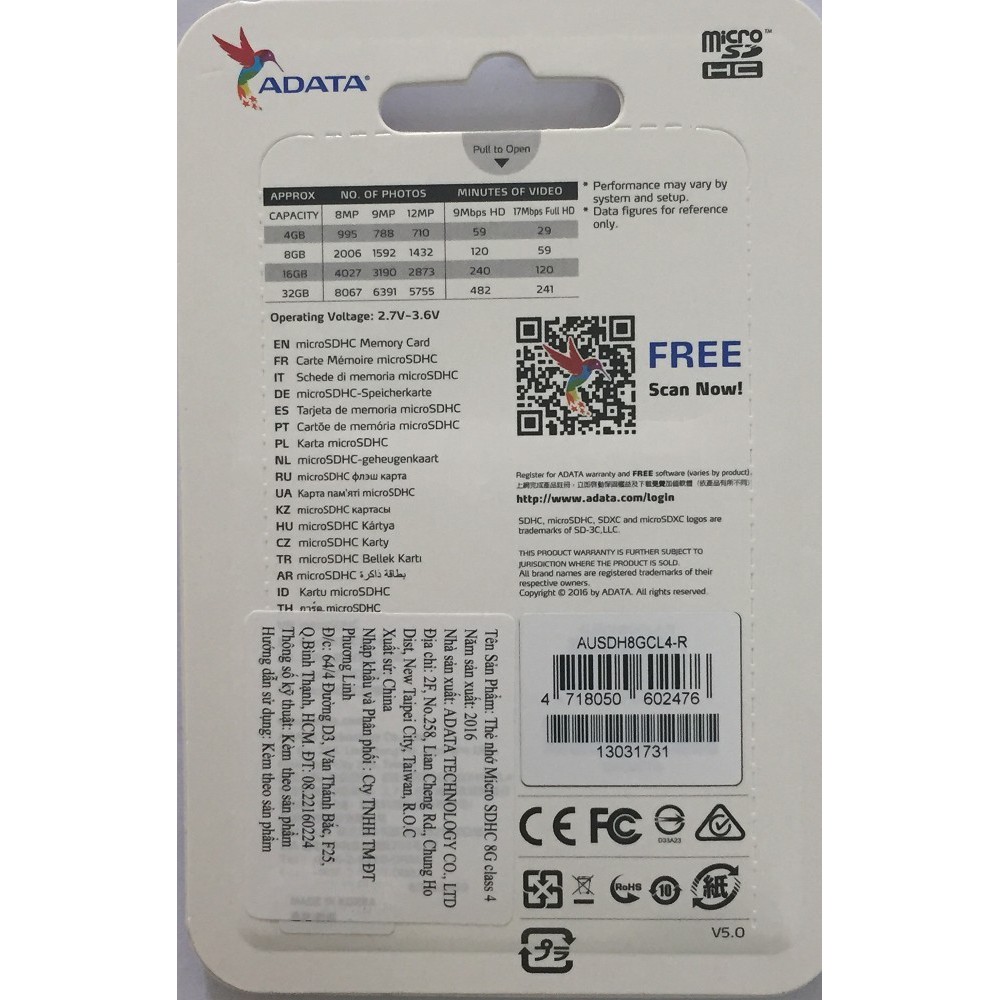 Thẻ nhớ Adata Micro SDHC 8GB Class 4 | BigBuy360 - bigbuy360.vn