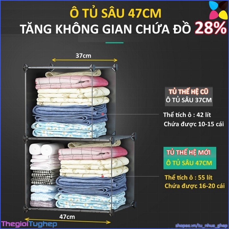 Tủ nhựa ghép 12 ô đa năng ô size to, sâu 47cm