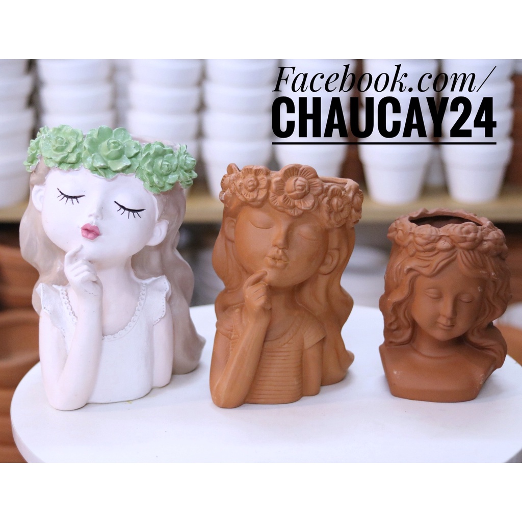 Chậu Cây Cảnh Trang Trí Để Bàn, Hoa Khô, Cây cảnh phong thủy Hình Cô Gái