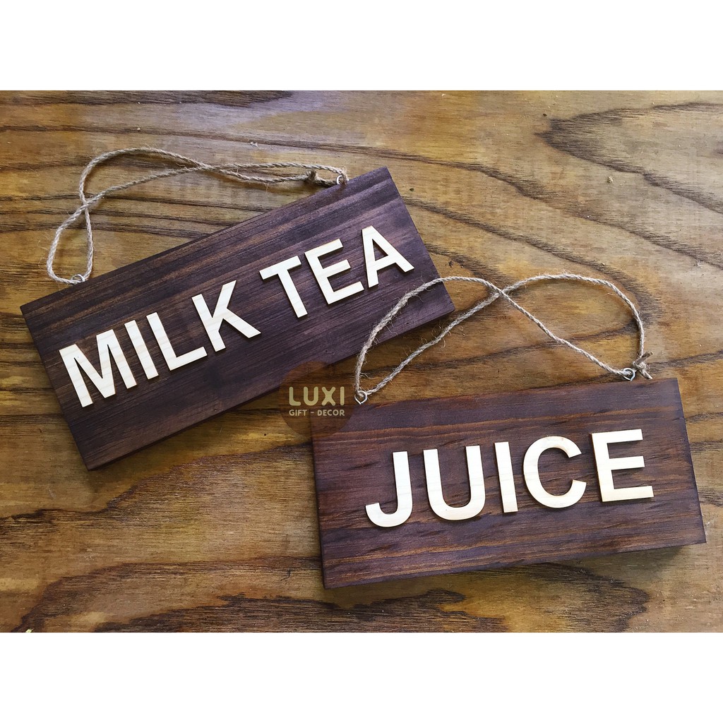 Bảng gỗ 1 mặt LUXI decor CÀ PHÊ/ JUICE/ MILK TEA trang trí