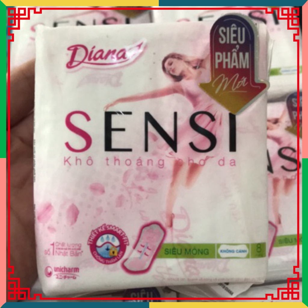 (HOT LIKE) Gói 8 Miếng Băng dọn dẹp vệ sinh Diana Sensi Siêu Mỏng Không Cánh