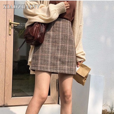 Xiaozhainv Chân váy lưng cao hoạ tiết caro thời trang cho nữ | BigBuy360 - bigbuy360.vn