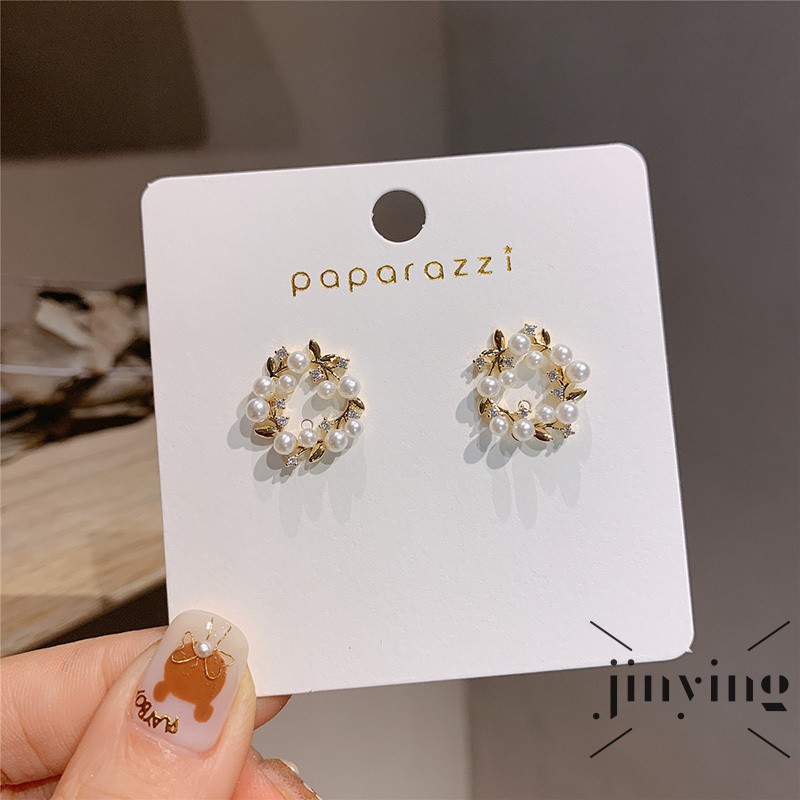 GETNOIVAS Khuyên tai phụ kiện kiểu tròn đính ngọc trai giả và đá nhân tạo hợp thời trang