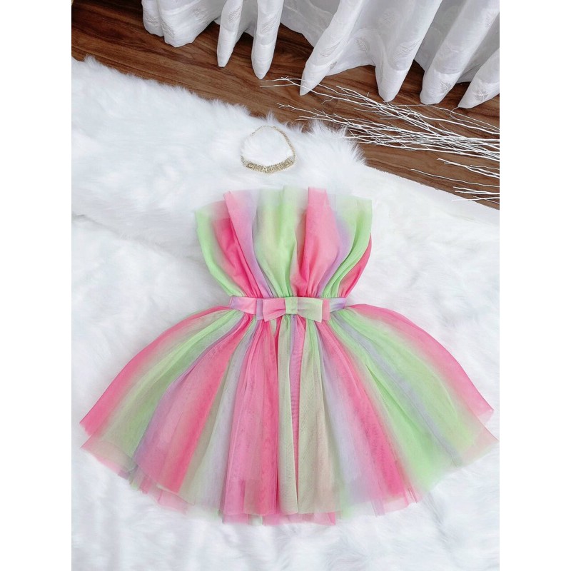 đầm cúp phối màu eo nơ