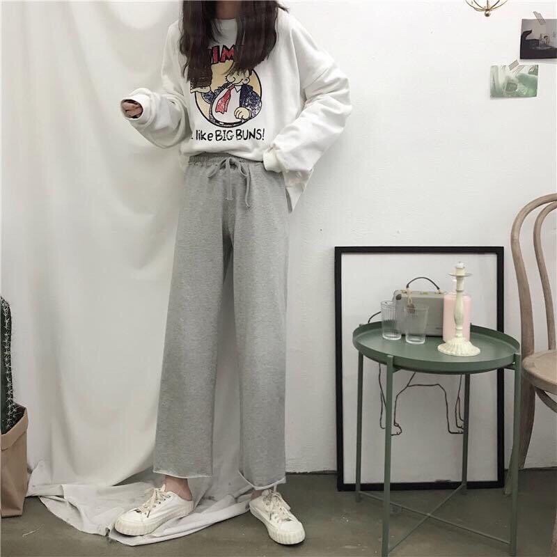 Quần suông thun, quần ống rộng tưa gấu, quần Culottes trơn dáng dài Unisex