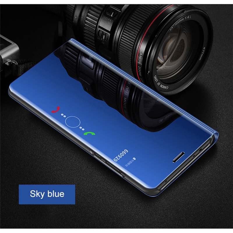 Bao da điện thoại PU nắp lật tráng gương có giá đỡ cho Samsung Galaxy A82 5g A02 M02 S21 Fe S21 Ultra Plus