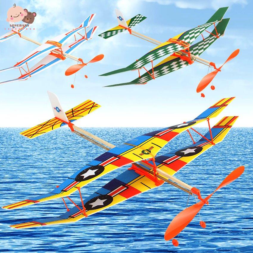 [HOT]Biplane Glider Aircraft Thunderbird Rubber Band Power Plane Helicopter Model