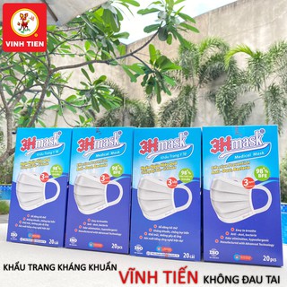 Combo 4 Hộp Khẩu Trang Y Tế 3Hmask 3 Lớp Quai Bản (Trắng) không đau tai