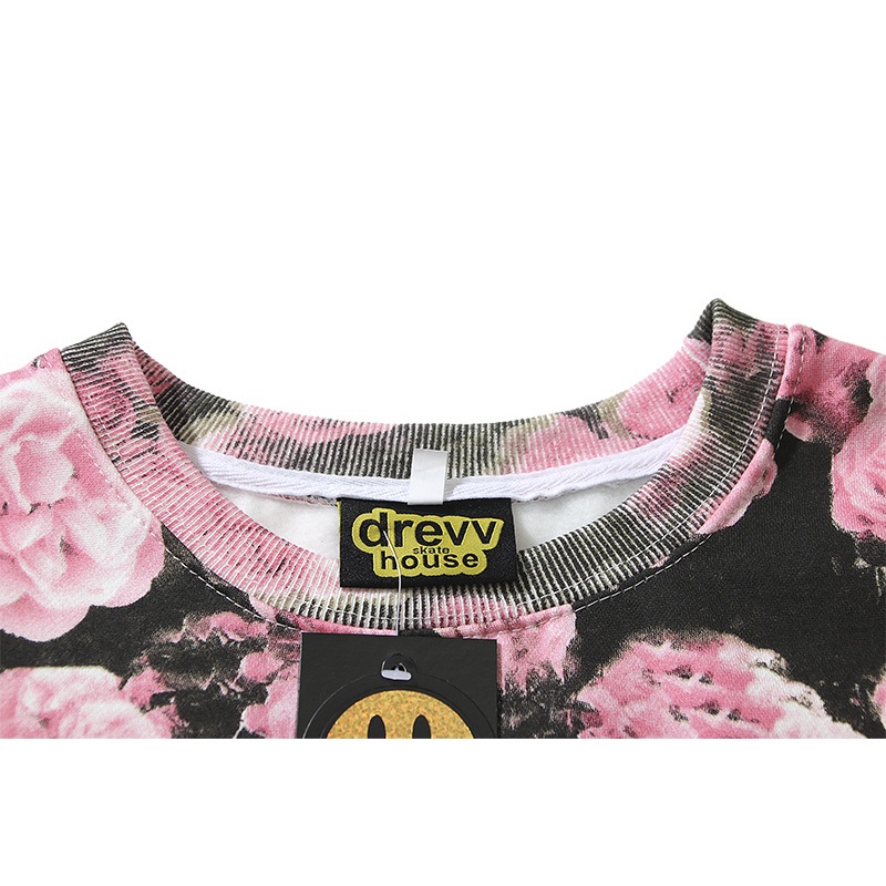 Hàng Bán Chạy Áo Thun Thể Thao Cotton Plus Size Tay Dài Thêu Hoa Hồng Drew Overprint Cho Nam Và Nữ