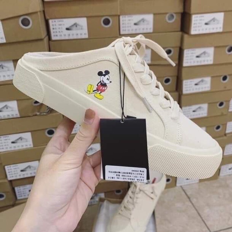 🌹🌹🌺Giày Thể Thao nữ hở gót, sục mickey, giày đạp gót zara vải  in hình chuột mickeyx