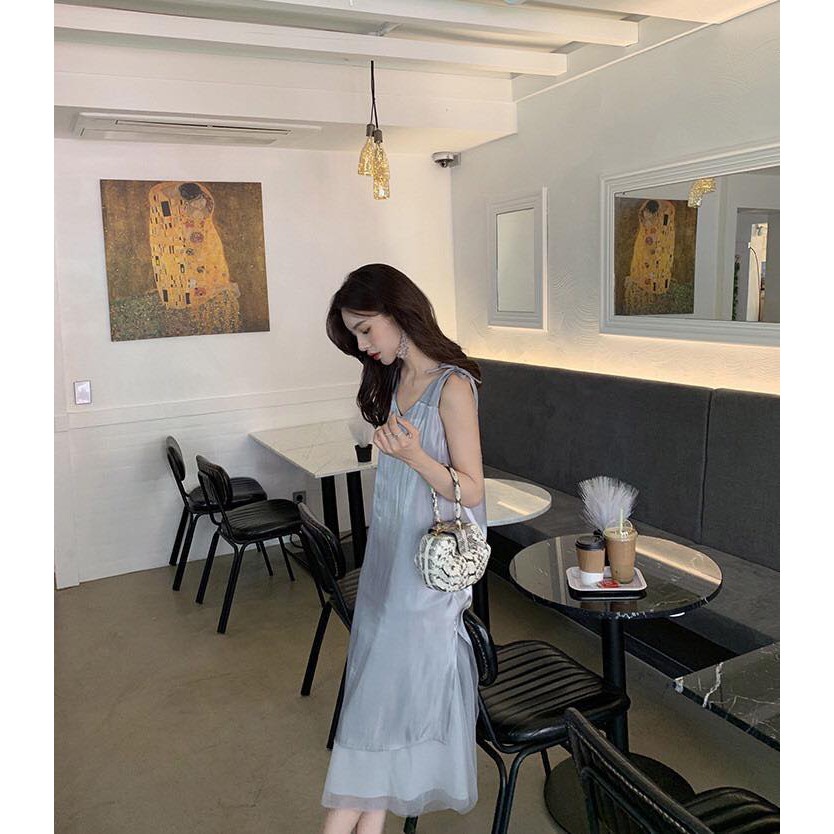 Spaki Dress - Đầm kim tuyến vải tơ - Kem/Xám/Hồng