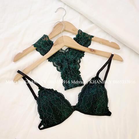 [ Ở ĐÂU RẺ HƠN SHOP HOÀN TIỀN ] 👙Sét bra hoa xanh rêu độc đáo lạ mắt thiết kế thoáng khí không gọng dễ mặc