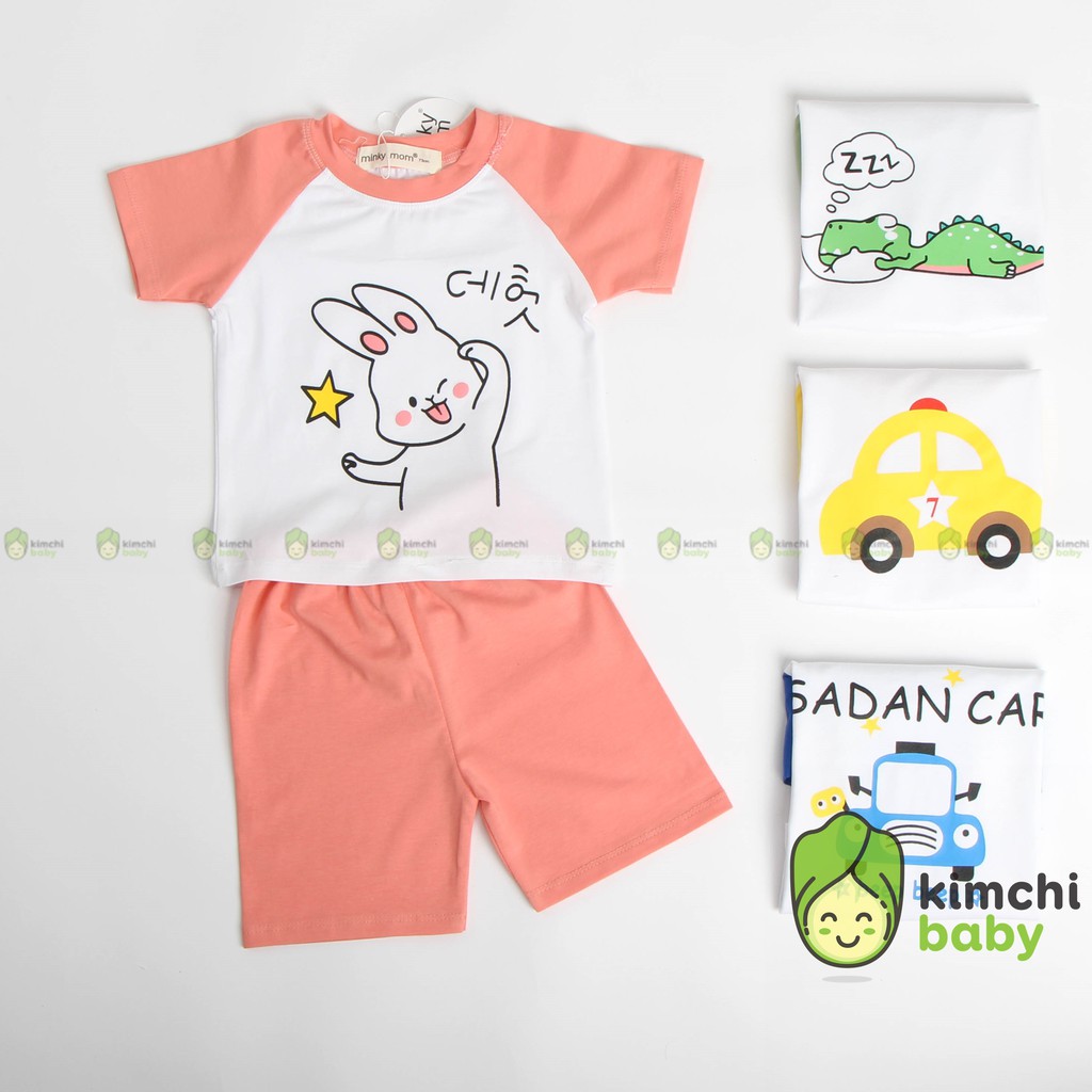 Đồ Bộ Bé Trai, Bé Gái Minky Mom Chất Cotton 100% Vai Giáp Lăng Họa Tiết Dễ Thương, Bộ Cộc Tay Cho Bé Mặc Nhà MKM2109