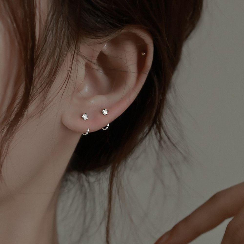 QQMALL Khuyên Tai Helix Mạ Bạc 925 Phong Cách Tối Giản Cho Nữ