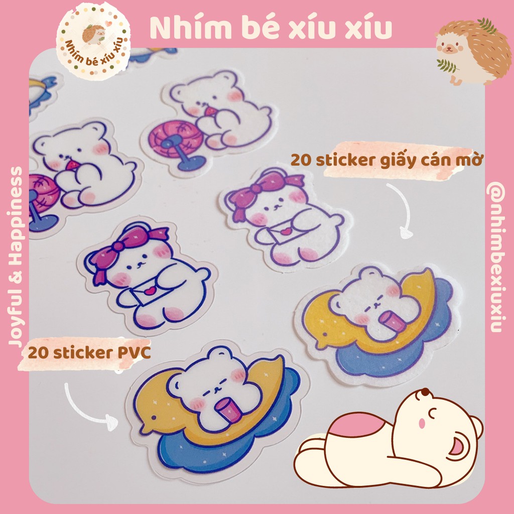 Set 40 sticker GẤU SCOOTER dễ thương hình dán trang trí sổ tay bullet journal take notes