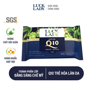 Khăn ướt mềm mịn trẻ hoá làn da Luck Lady Q10 10 tờ/gói