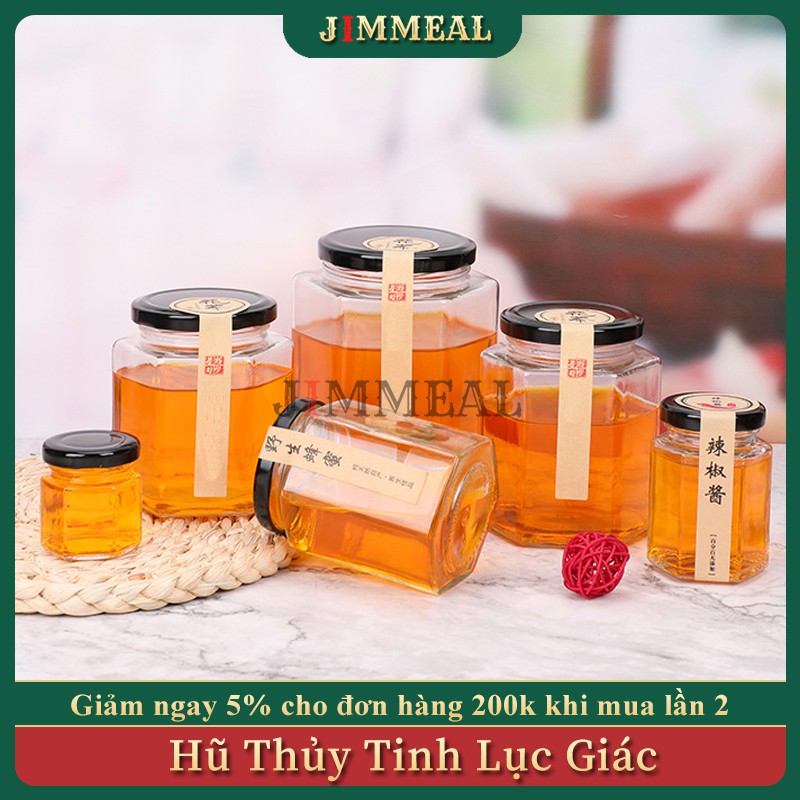 [Kèm Nắp] Hũ Thủy Tinh Lục Giác JIMMEAL Nắp Thiếc Đen Đựng Thực Phẩm, Đồ Khô Lọ Thủy Tinh, Hộp Thủy Tinh Lục Giác | BigBuy360 - bigbuy360.vn