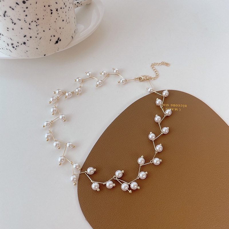 Vòng cổ choker chuỗi hạt ngọc trai màu vàng thời trang cổ điển thanh lịch cho nữ