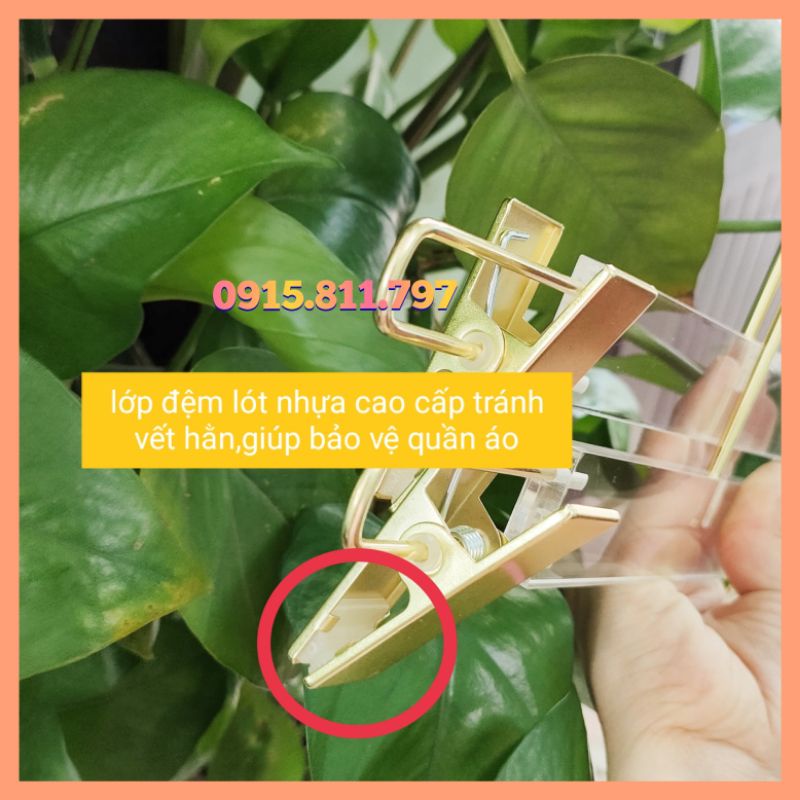 Móc treo quần áo - kẹp mika đầu kẹp mạ vàng siêu xinh và sang chảnh cho shop thời trang màu trong suốt,kích thước 30cm