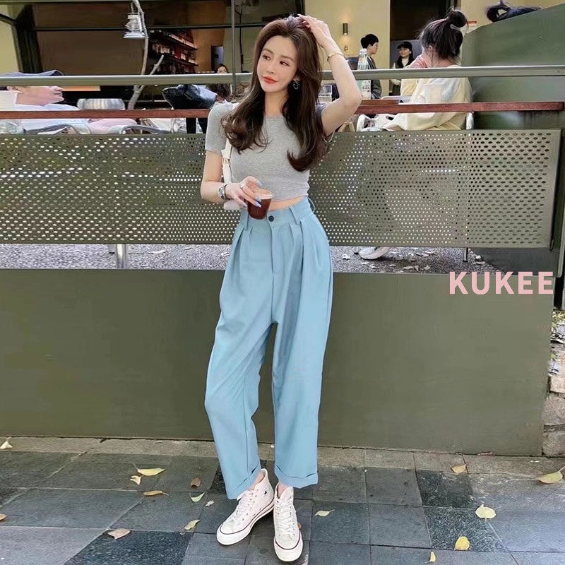 Kukee thời trang mùa hè giản dị dành cho nữ 2021 quần thẳng mới | BigBuy360 - bigbuy360.vn