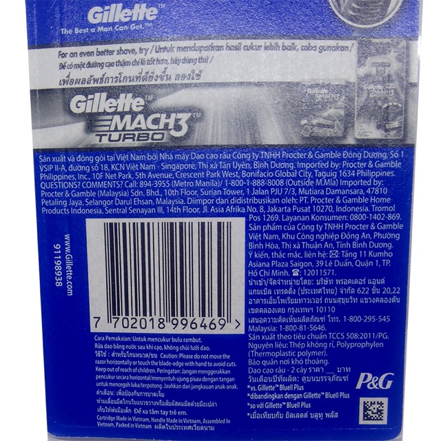 Dao cạo râu Gillette Blue 3, lắp lưỡi Mach 3 (vỉ 2 cán)