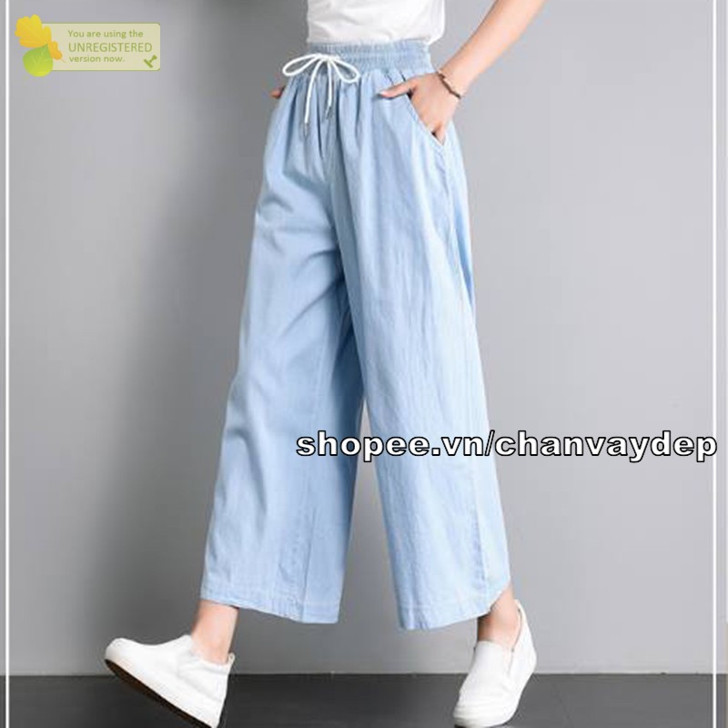 Quần denim ống rộng dạng dài MT390