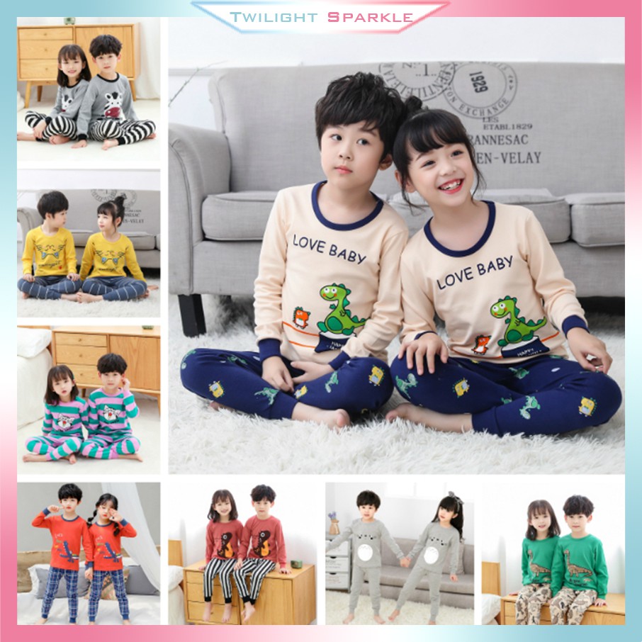 Bộ Đồ Ngủ Pijama 2 Món Vải Cotton Màu Trơn Cho Bé Trai Và Bé Gái