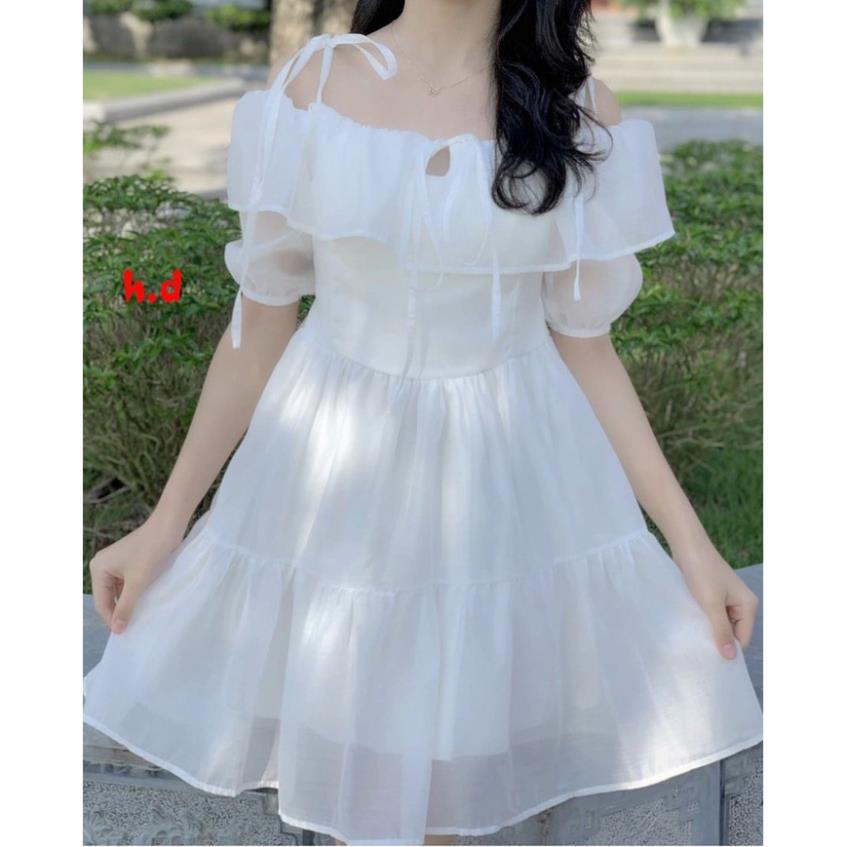 Hot Váy cho nữ phong cách bánh bèo, tiểu thư có nơ buộc thắt vai cực xinh dáng hàn Quốc