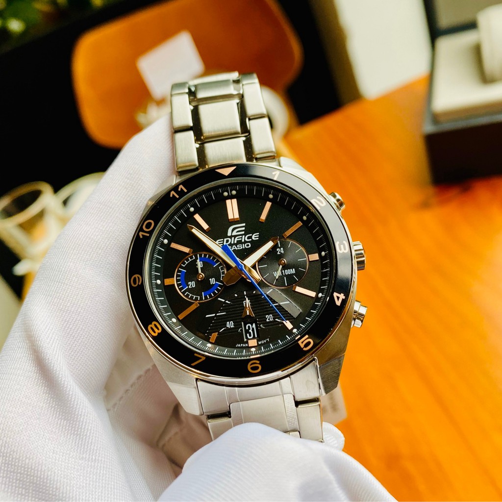 Đồng hồ Nam Casio Edifice EFV-590D-1AVUDF Mặt đen,6 Kim dạ quang,Lịch ngày-Máy Pin Quartz-Dây kim loại-Size 44mm