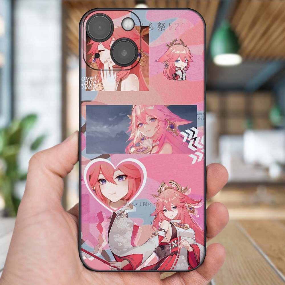 Ốp lưng iPhone 13 dẻo đen cạnh vuông in hình Yae Miko Genshin Impact