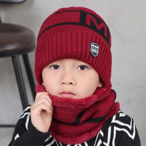 Mũ len cho bé trai trùm đầu kèm khăn quàng cổ mùa đông giữ ấm YUDA nón len cho bé trai hàn quốc giữ nhiệt tốt