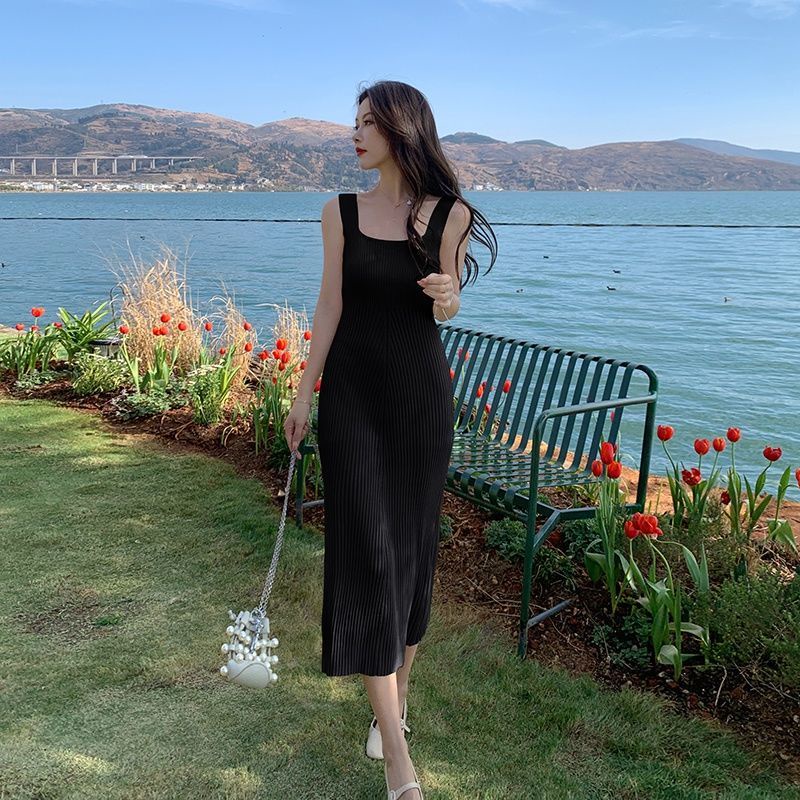 Đầm Dệt Kim Cổ Vuông Không Tay Quyến Rũ Thời Trang Mùa Hè Mới