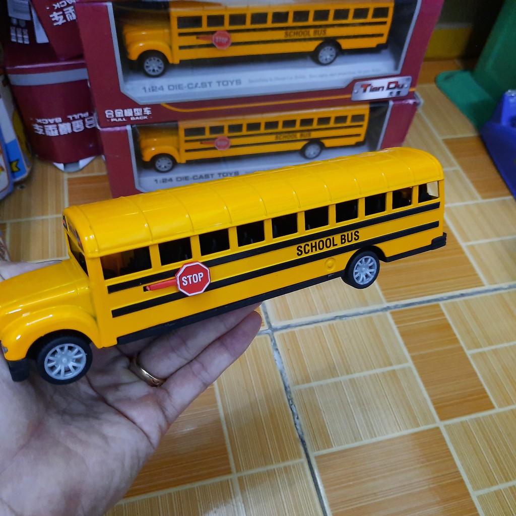 Ô tô school bus mini bằng kim loại đồ chơi trẻ em có âm thanh và đèn