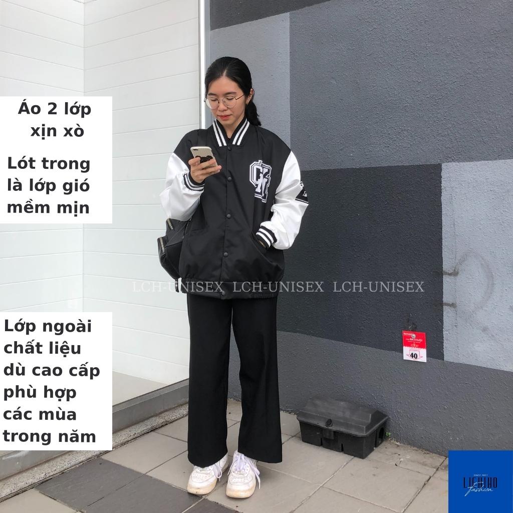 Áo bomber varsity jacket unisex form rộng CYM Áo khoác bóng chày nam nữ vải dù 2 lớp ulzzang LCH