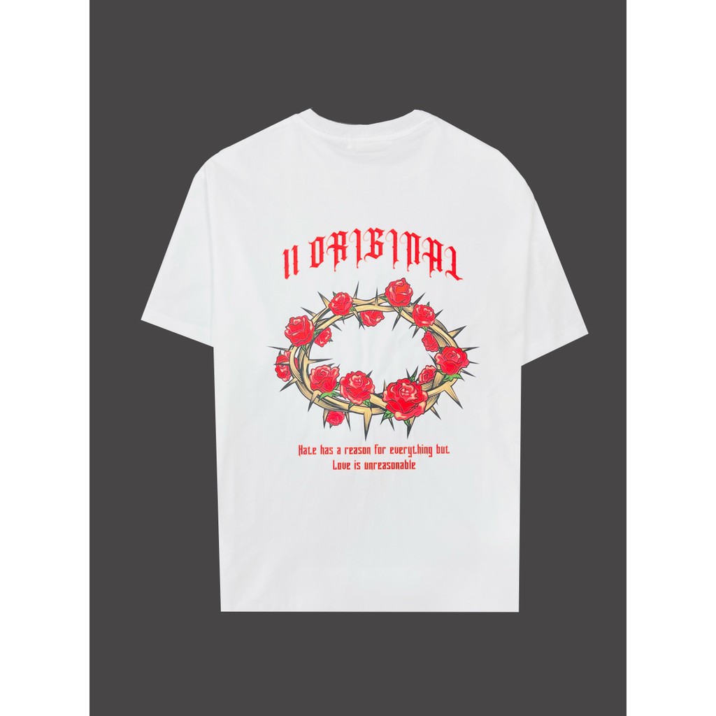 Áo thun Unisex Eleven Original in họa tiết ROSE, Form Unisex  Màu TRẮNG