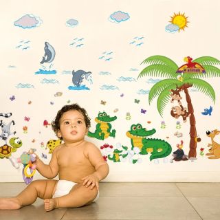 Decal dán tường vườn bách thú cá sấu