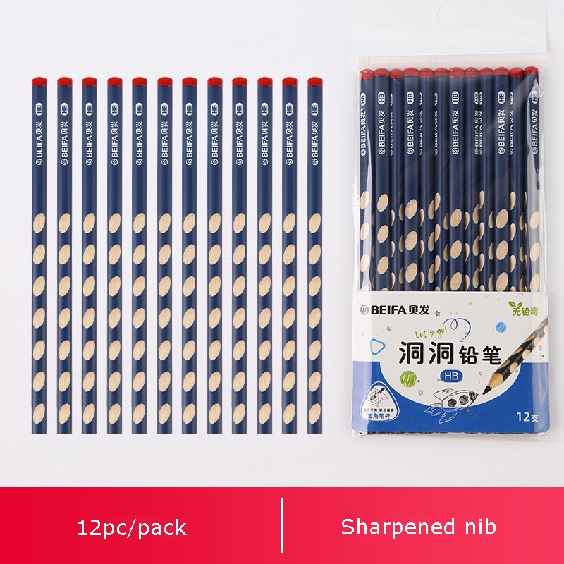 Bộ 12 Bút Chì Gỗ Hình Tam Giác Hỗ Trợ Điều Chỉnh Tư Thế Cho Học Sinh/Văn Phòng