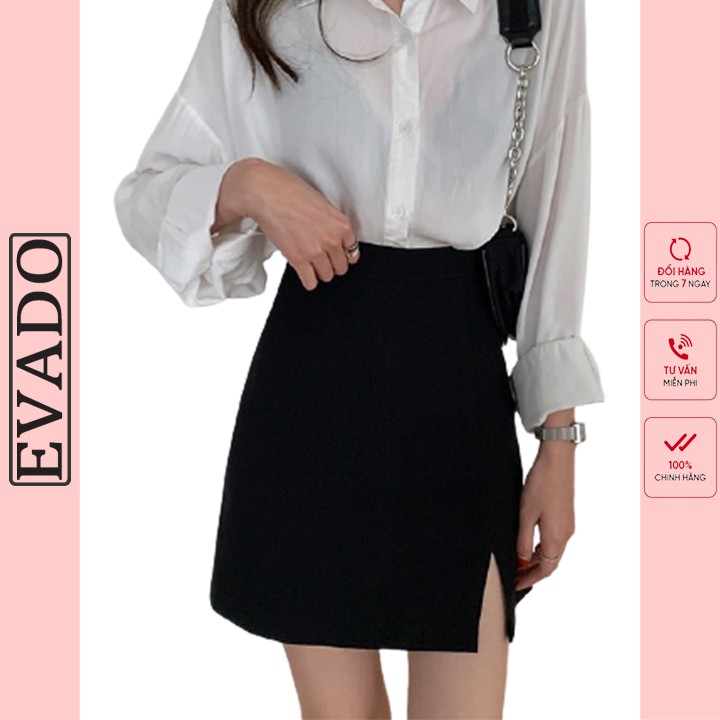 Chân váy ngắn chữ a lưng cao công sở xẻ tà đẹp EVADO CV04