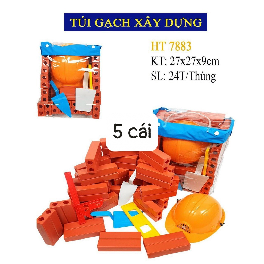Bộ đồ chơi xây dựng, gạch xây nhà, xây dựng cho bé kèm phụ kiện bảo hộ - Hàng Việt Nam