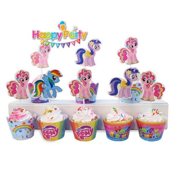 set kì lân Little Pony phụ kiện trang trí sinh nhật thôi nôi - Happy Birthday bé gái hồng