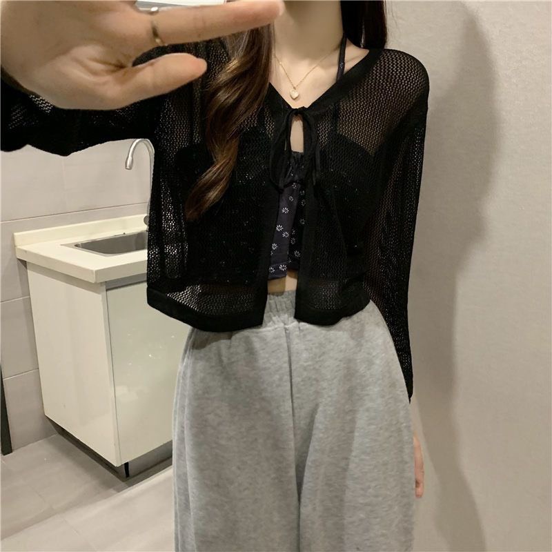 Áo Khoác Cardigan Len Lưới Tay Dài Buộc Dây | Smde Clothing