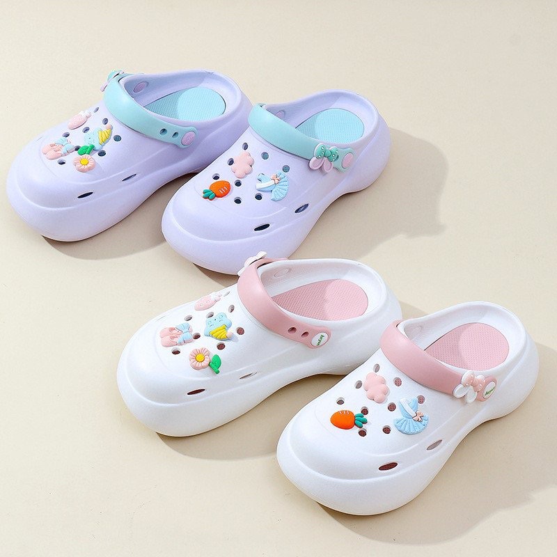 Dép bánh mì sục crocs tặng 7 charm siêu xinh đế dày 5,5cm hack chân siêu êm đế chống trượt